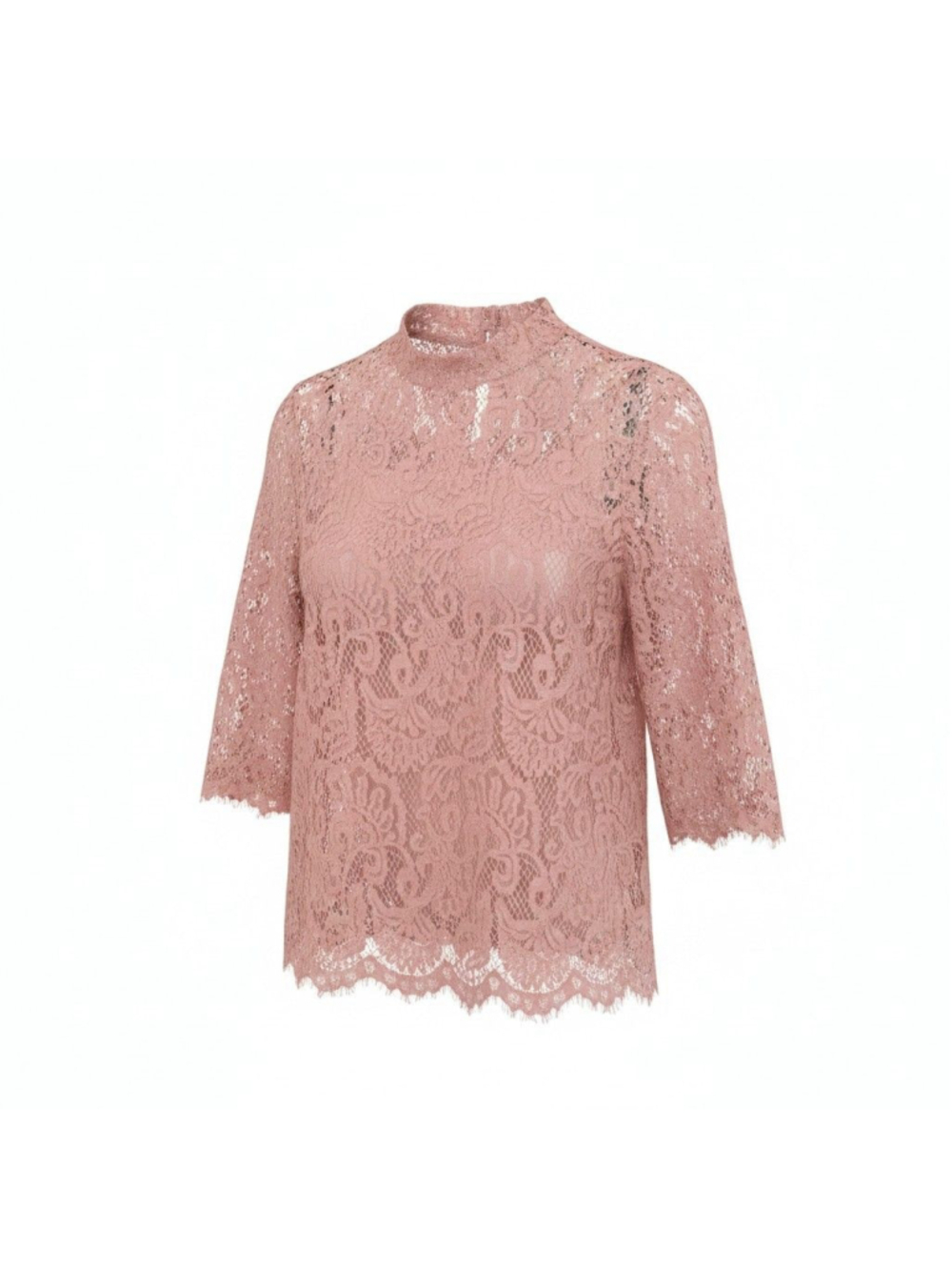 H&M Blush Pink Lace Top High Neck Sheer Romantic Boho Size 16